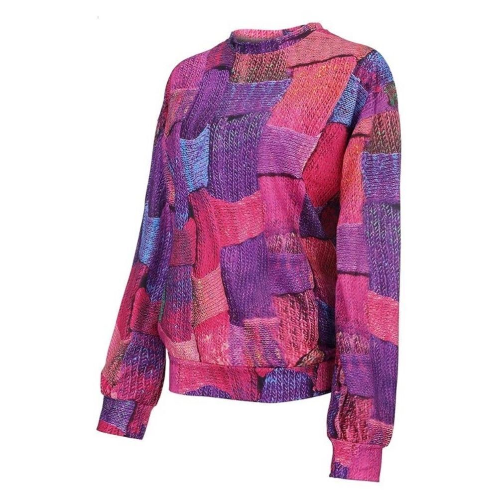 Women's Trendy Fashion Printed Long Sleeve Crewneck Splicing Top Loose Comfortab